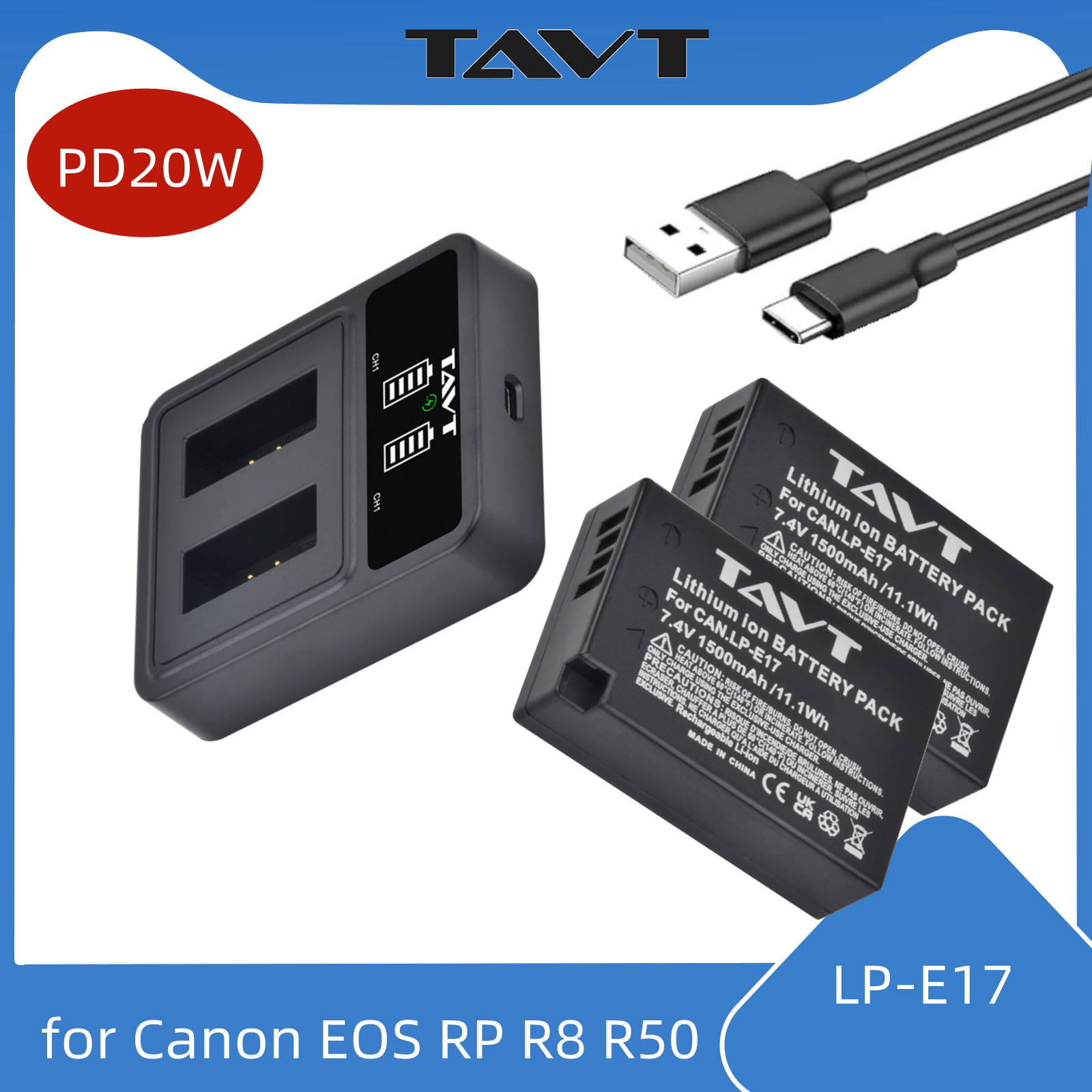 Canon Camera Eos R8 - LP-E17 LPE17 LP E17 カメラバッテリー+PD 20W充電器（Type-Cポート付き）キヤノンEOS